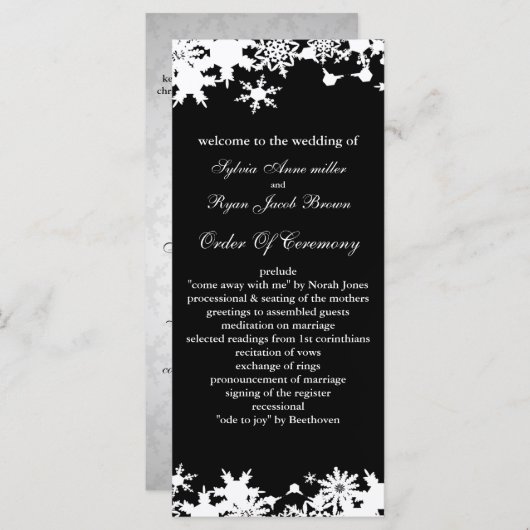 Schwarze Schneeflocken Winterhochzeit Programm (Vorne/Hinten)