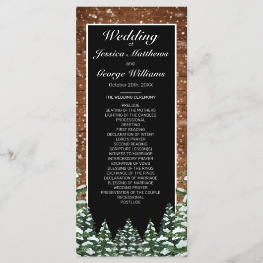 Schwarze Schneewald- und Forstkiefern-Hochzeit Programm (Vorderseite)