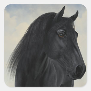 Schwarze Schönheit - schwarzes friesisches Quadratischer Aufkleber
