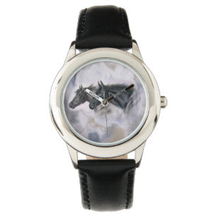 Schwarze Schönheits-Pferdeköpfe Armbanduhr