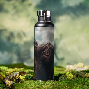 Schwarze schottische Hochlandkuh grast Vintage Ret Trinkflasche