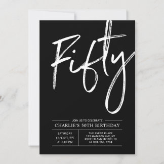 Schwarze Schrift 50 | Moderne 50. Geburtstagsparty Einladung