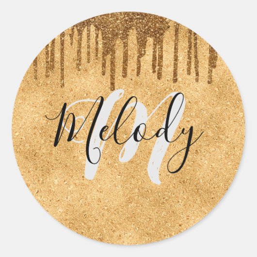 Schwarze Schrift aus weißem Monogramm zum Tropfen  Runder Aufkleber (Vorderseite)