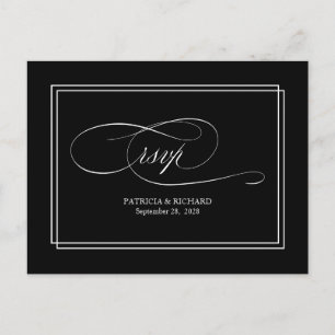 Schwarze Schrift einfache elegante Hochzeits-RSVP- Postkarte