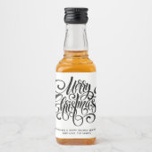 Schwarze Schrift "Frohe Weihnachten" Personalisier Alkoholflaschenetikett (Vorderseite)
