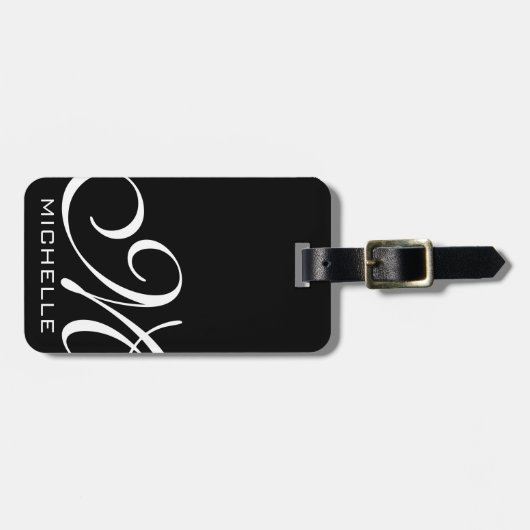 Schwarze Schrift Mit Monogramm Gepäckanhänger (Vorderseite horizontal)
