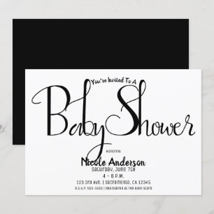 Schwarze Schrift Moderne Minimale Babyshower-Party Einladung