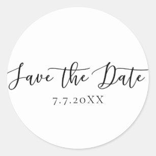 Schwarze Schriftart Moderne Save-the-Date-Einladun Runder Aufkleber