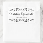 Schwarze Schriftrollen, individuelles Quinceanera- Rechteckiger Aufkleber (Tasche)