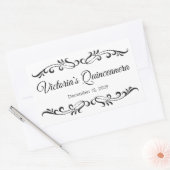 Schwarze Schriftrollen, individuelles Quinceanera- Rechteckiger Aufkleber (Umschlag)