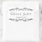 Schwarze Schriftrollen, individuelles Sweet 16 Par Rechteckiger Aufkleber (Tasche)