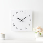 Schwarze Schriftzeichen römische Zahlen auf weißem Quadratische Wanduhr (Zuhause)