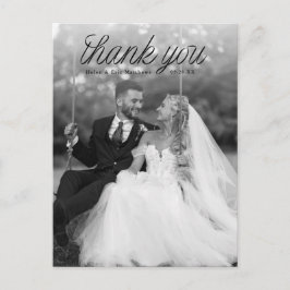 Schwarze Schriftzug-Hochzeit-Foto mit Band Minimal Postkarte