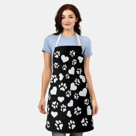 Schwarze Schürze mit weißer Druckfarbe und Herzmus