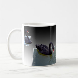 Schwarze Schwäne, die in Teichen schwimmen, Tasse