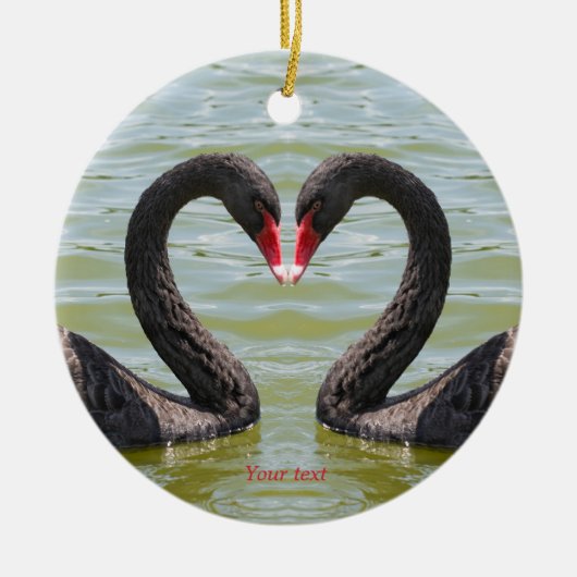 Schwarze Schwäne in Herzform Keramik Ornament (Vorne)
