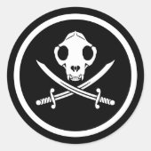 Schwarze Schwarz-weiße Jolly Kitty Pirate Skull Bo Runder Aufkleber (Vorderseite)