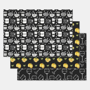 SCHWARZE SEAMLESS-PATTERN, DIE PAPIERSHEETS BEARBE GESCHENKPAPIER SET