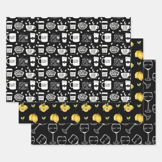 SCHWARZE SEAMLESS-PATTERN, DIE PAPIERSHEETS BEARBE GESCHENKPAPIER SET (Set)