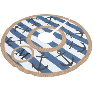 Schwarze Seeanker und Seil-gestreiftes Monogramm Polyester Weihnachtsbaumdecke