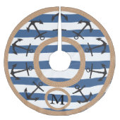 Schwarze Seeanker und Seil-gestreiftes Monogramm Polyester Weihnachtsbaumdecke (Vorderseite)