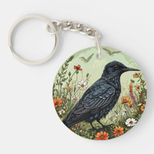 🖤 Schwarze Seeschwalbe Vogel Florale Naturdesign  Schlüsselanhänger
