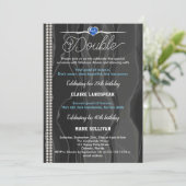 Schwarze Seide, Perlen & Blauer Erwachsener Geburt Einladung (Stehend Vorderseite)