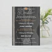 Schwarze Seide, Perlen und Orangene Erwachsenenbil Einladung (Stehend Vorderseite)