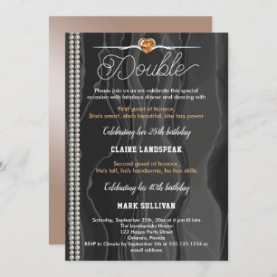 Schwarze Seide, Perlen und Orangene Erwachsenenbil Einladung