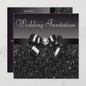 Schwarze Sequenzen, Bow & Diamond Hochzeit Einladung (Vorne/Hinten)