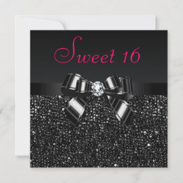 Schwarze Sequenzen, Bow & Diamond Pink Sweet 16 Einladung