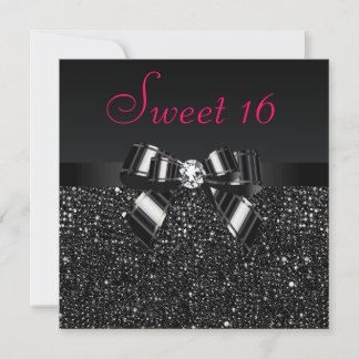 Schwarze Sequenzen, Bow & Diamond Pink Sweet 16 Einladung