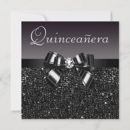 Schwarze Sequenzen, Bow & Diamond Quinceanera Einladung