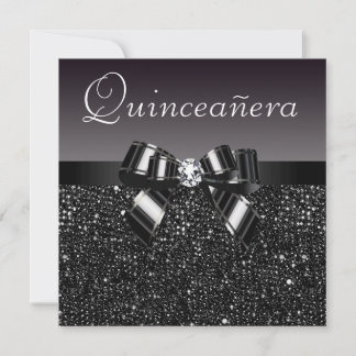 Schwarze Sequenzen, Bow & Diamond Quinceanera Einladung