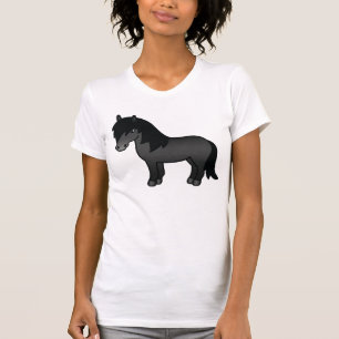 Schwarze Shetland Pony Cartoon Illustration T-Shirt