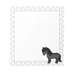 Schwarze Shetland Pony Niedlicher Cartoon Illustra Notizblock