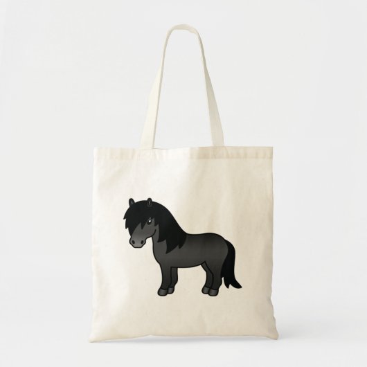 Schwarze Shetland Pony Niedlicher Cartoon Illustra Tragetasche (Vorne)