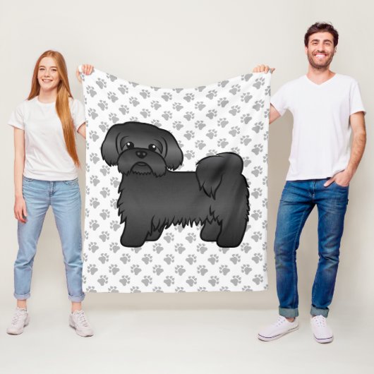 Schwarze Shih Tzu Niedlicher Cartoon Dog Illustrat Fleecedecke (Beispiel)