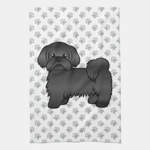 Schwarze Shih Tzu Niedlicher Cartoon Dog Illustrat Geschirrtuch
