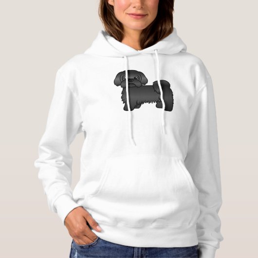 Schwarze Shih Tzu Niedlicher Cartoon Dog Illustrat Hoodie (Vorderseite)