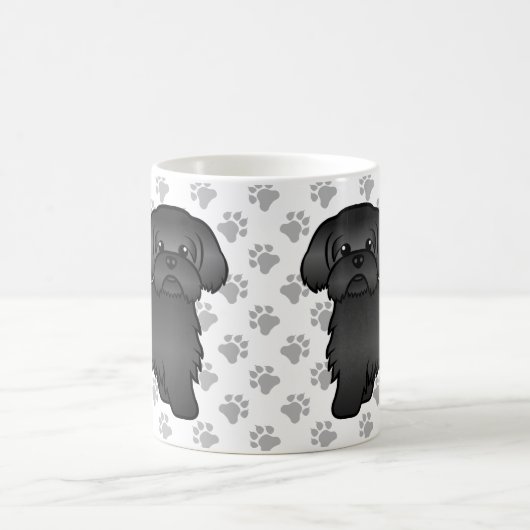 Schwarze Shih Tzu Niedlicher Cartoon Dog Illustrat Kaffeetasse (Mittel)