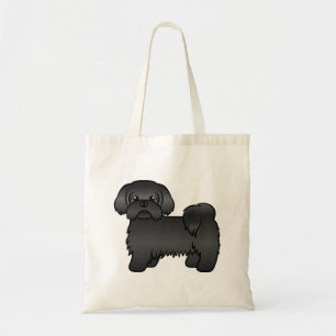 Schwarze Shih Tzu Niedlicher Cartoon Dog Illustrat Tragetasche