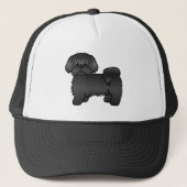 Schwarze Shih Tzu Niedlicher Cartoon Dog Illustrat Truckerkappe (Vorderseite)