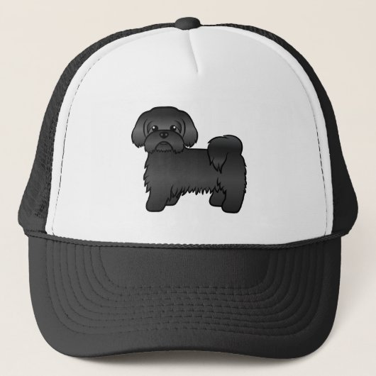 Schwarze Shih Tzu Niedlicher Cartoon Dog Illustrat Truckerkappe (Vorderseite)