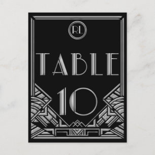 Schwarze Silber Art Deco Gatsby Stil Tisch Nummer Postkarte
