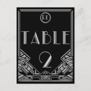 Schwarze Silber Art Deco Gatsby Stil Tisch Nummer Postkarte