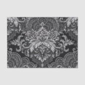 Schwarze Silber-Damask-Floral-Dekoupage Seidenpapier (Vorderseite)