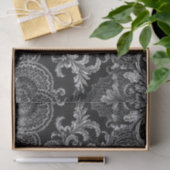 Schwarze Silber-Damask-Floral-Dekoupage Seidenpapier (Geschenk)
