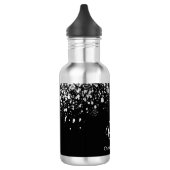 Schwarze Silber-Glitter-Monogramm-Initialen Name Edelstahlflasche (Links)