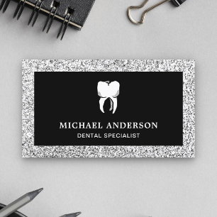 Schwarze Silber Glitter Zahn Dental Klinik Zahnarz Visitenkarte